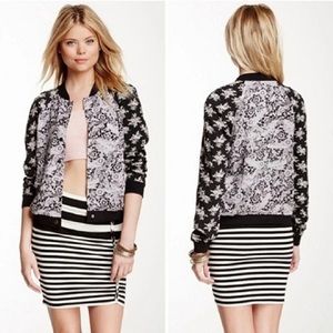 Free People black bomber jacket floral small